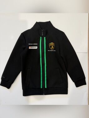 Lamborghini Black Kids Zip-Up Jacket with Green Stripe